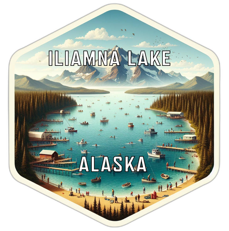 Iliamna Lake Alaskac Souvenir Travel Destination Die Cut Hexagon Fridge Magnet 2-Inch
