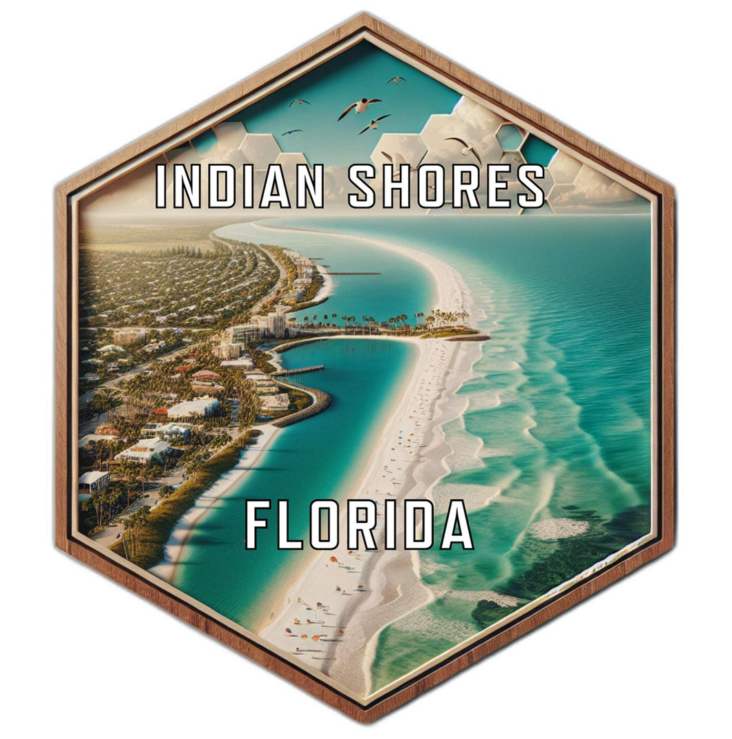 Indian Shores Florida Souvenir Travel Destination Die Cut Hexagon Fridge Magnet 2-Inch