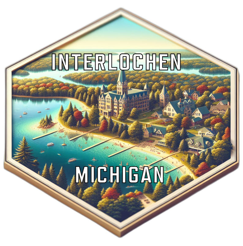 Interlochen Michigan Souvenir Travel Destination Die Cut Hexagon Fridge Magnet 6-Inch
