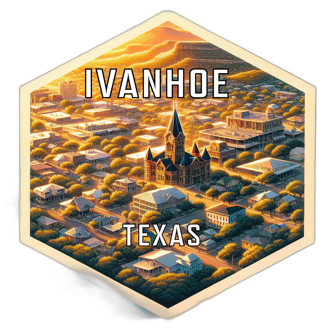 Ivanhoe Texas Souvenir Travel Destination Die Cut Hexagon Fridge Magnet 2-Inch