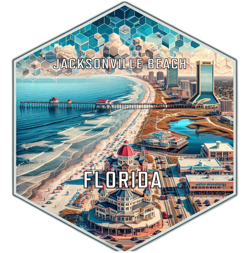 Jacksonville Beach Florida Souvenir Travel Destination Die Cut Hexagon Fridge Magnet 2-Inch