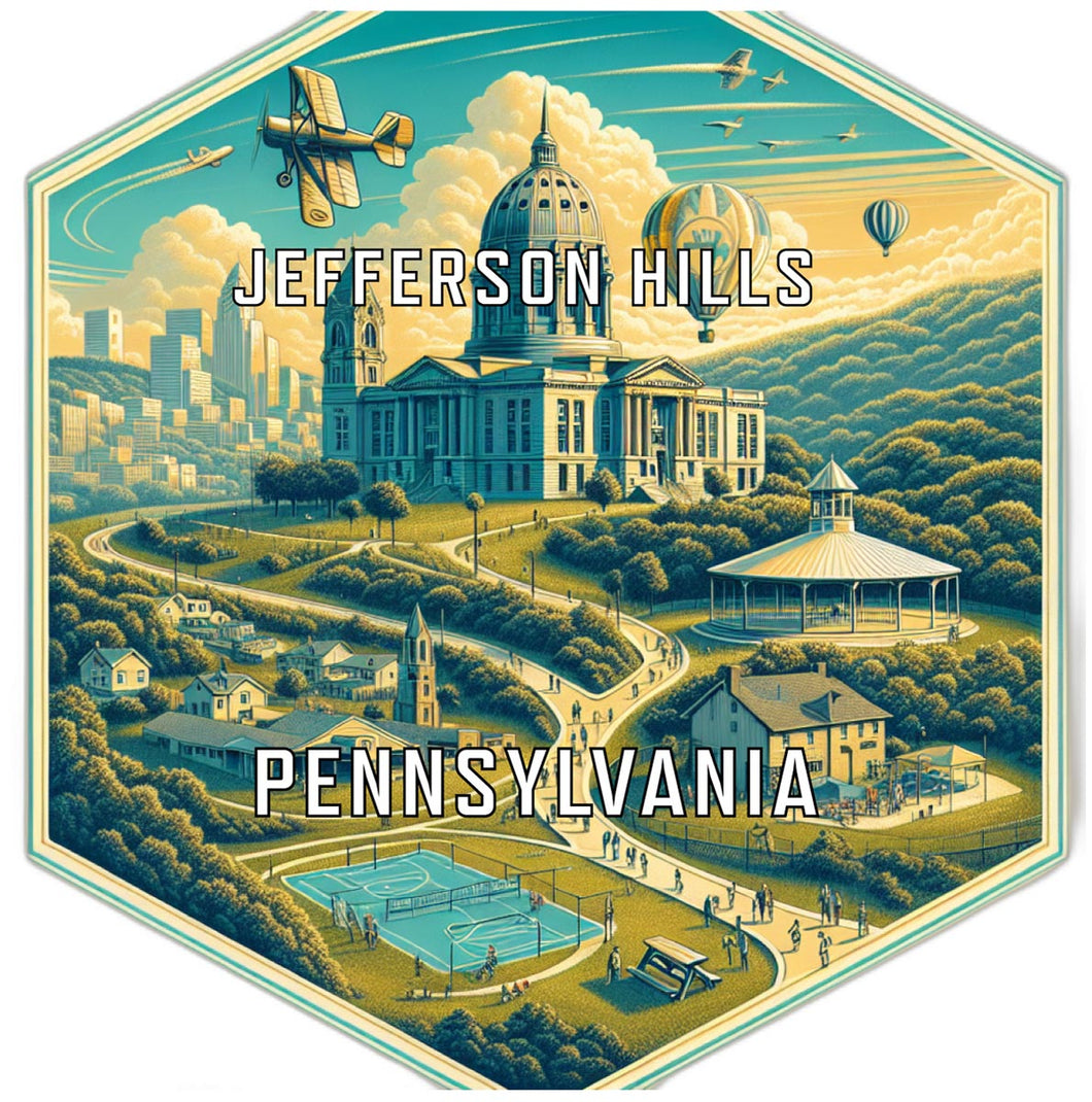 Jefferson Hills Pennsylvania Souvenir Travel Destination Die Cut Hexagon Fridge Magnet 4-Inch