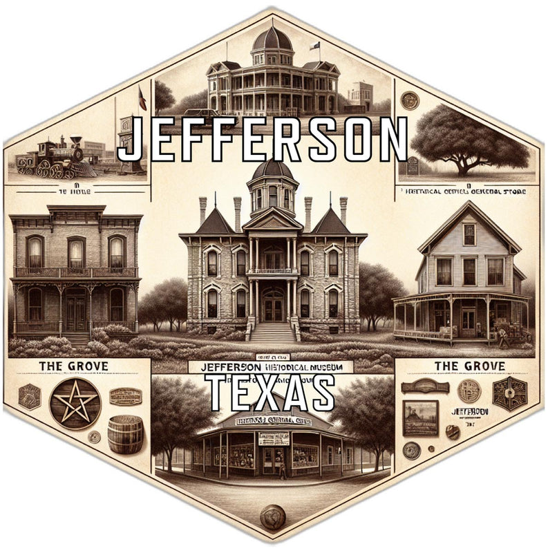 Jefferson Texas Souvenir Travel Destination Die Cut Hexagon Fridge Magnet 2-Inch