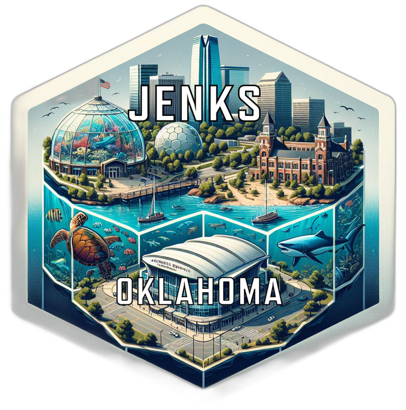 Jenks Oklahoma Souvenir Travel Destination Die Cut Hexagon Fridge Magnet 2-Inch