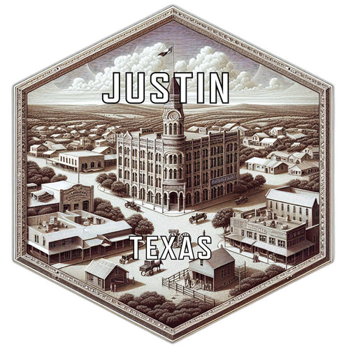 Justin Texas Souvenir Travel Destination Die Cut Hexagon Fridge Magnet 2-Inch