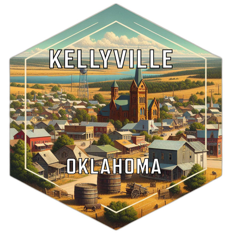 Kellyville Oklahoma Souvenir Travel Destination Die Cut Hexagon Fridge Magnet 2-Inch