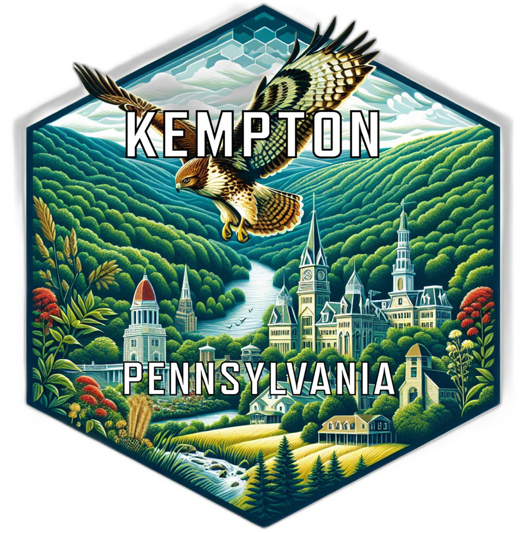 Kempton Pennsylvania Souvenir Travel Destination Die Cut Hexagon Fridge Magnet 2-Inch