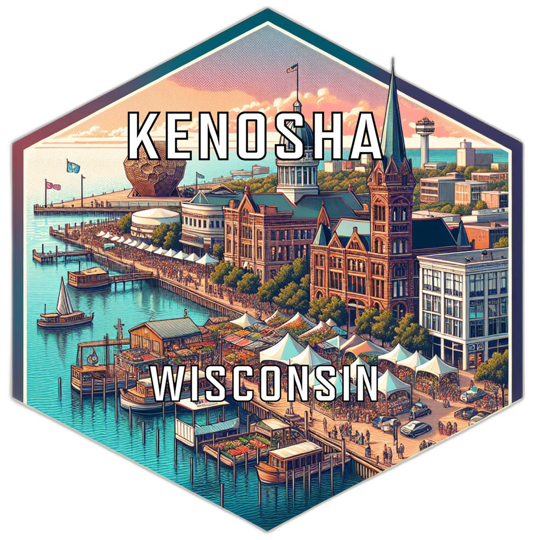 Kenosha Wisconsin Souvenir Travel Destination Die Cut Hexagon Fridge Magnet 2-Inch