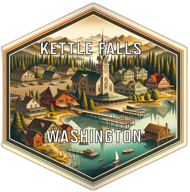 Kettle Falls Washington Souvenir Travel Destination Die Cut Hexagon Fridge Magnet 2-Inch