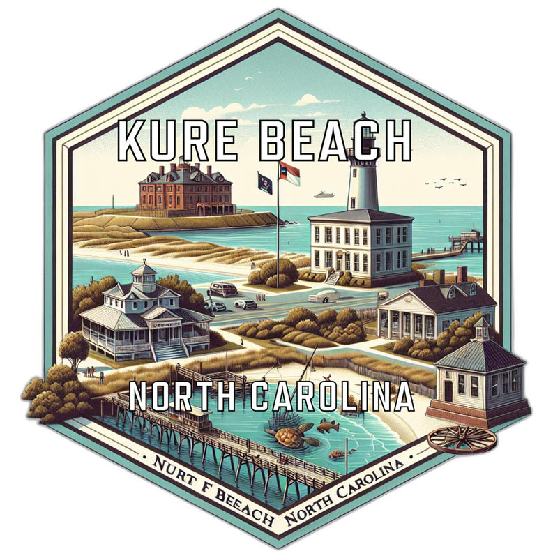 Kure Beach North Carolina Souvenir Travel Destination Die Cut Hexagon Fridge Magnet 2-Inch