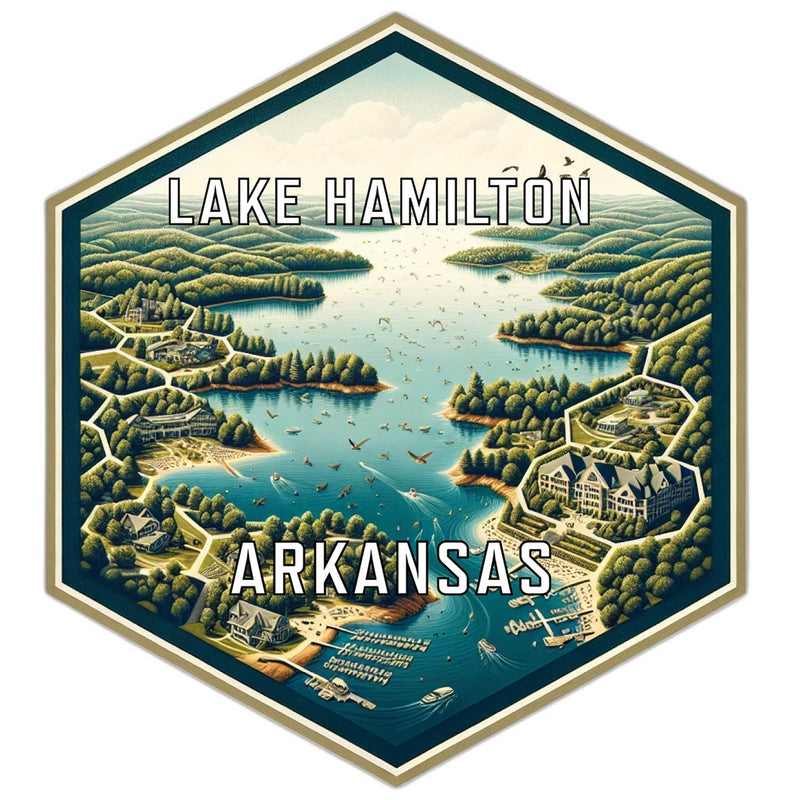 Lake Hamilton Arkansas Souvenir Travel Destination Die Cut Hexagon Fridge Magnet 2-Inch