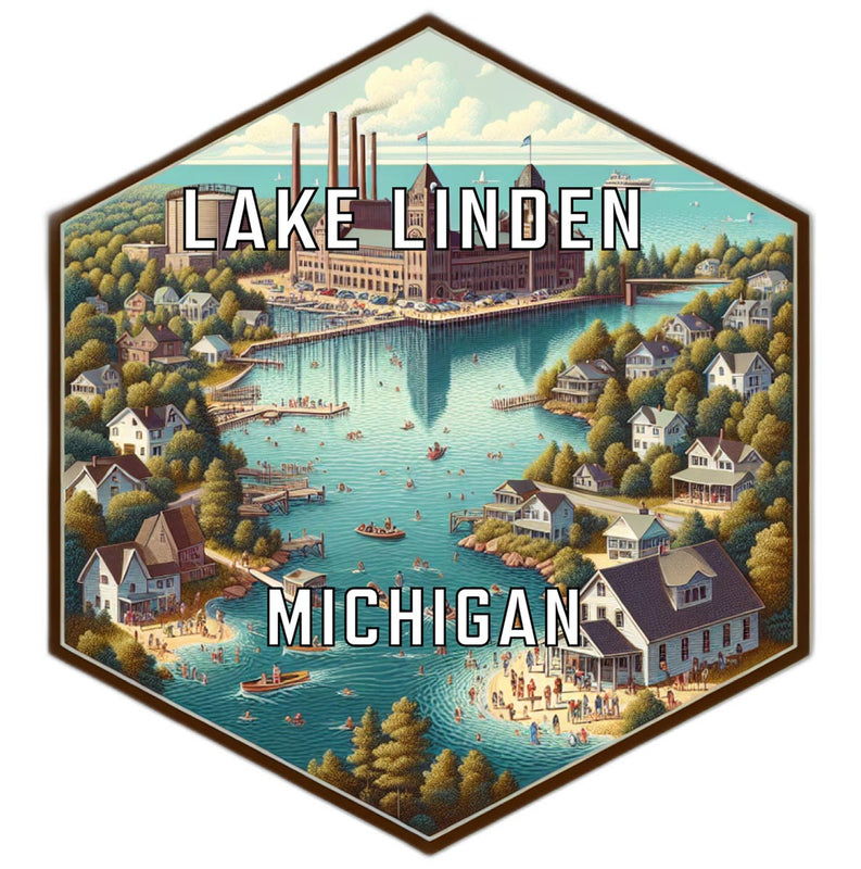 Lake Linden Michigan Souvenir Travel Destination Die Cut Hexagon Fridge Magnet 2-Inch