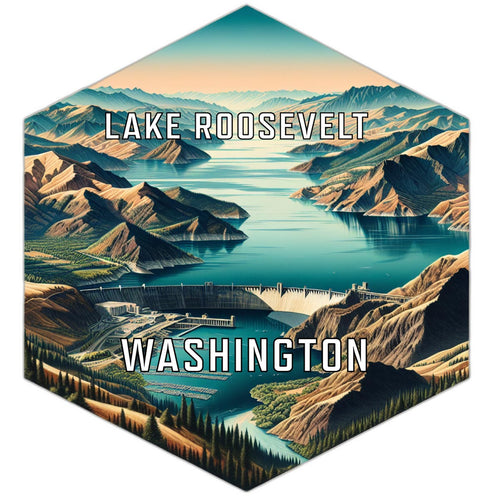 Lake Roosevelt Washington Souvenir Travel Destination Die Cut Hexagon Fridge Magnet 6-Inch