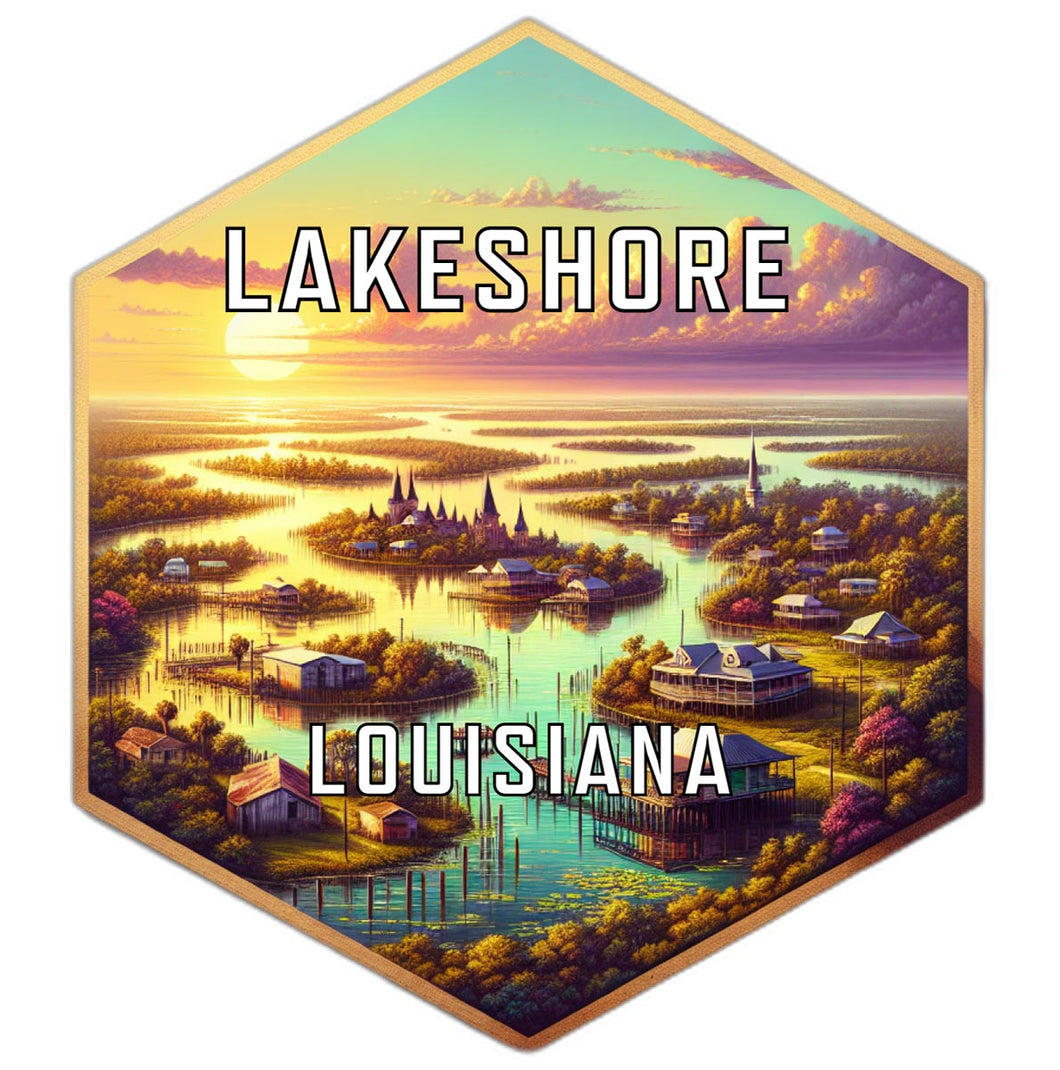 Lakeshore Louisiana Souvenir Travel Destination Die Cut Hexagon Fridge Magnet 6-Inch