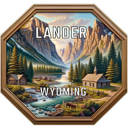 Lander Wyoming Souvenir Travel Destination Die Cut Hexagon Fridge Magnet 6-Inch