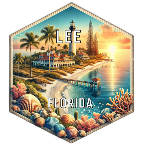 Lee Florida Souvenir Travel Destination Die Cut Hexagon Fridge Magnet 2-Inch