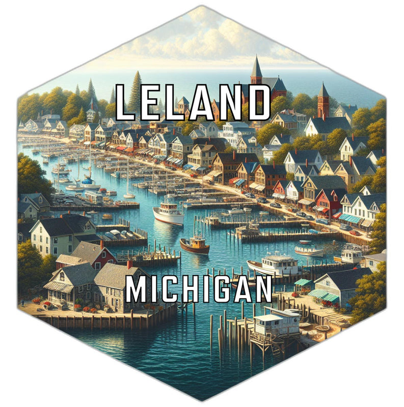 Leland Michigan Souvenir Travel Destination Die Cut Hexagon Fridge Magnet 2-Inch