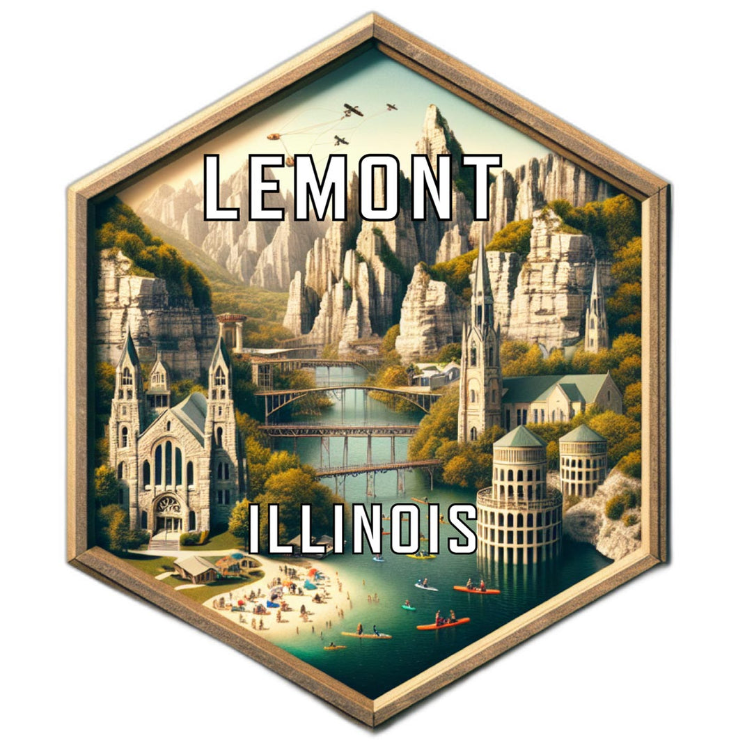 Lemont Illinois Souvenir Travel Destination Die Cut Hexagon Fridge Magnet 2-Inch