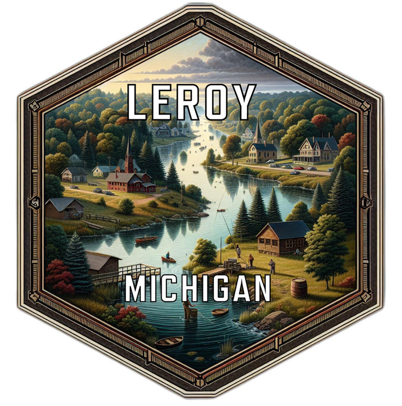 Leroy Michigan Souvenir Travel Destination Die Cut Hexagon Fridge Magnet 2-Inch