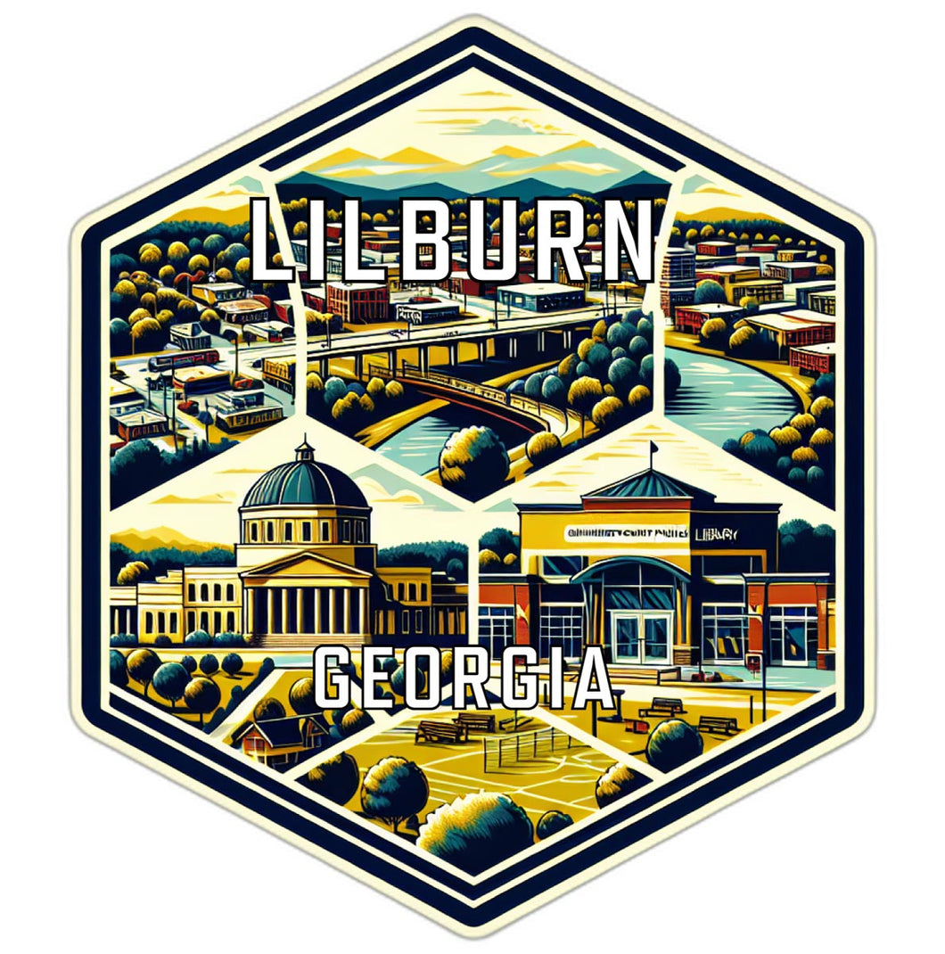 Lilburn Georgia Souvenir Travel Destination Die Cut Hexagon Fridge Magnet 6-Inch