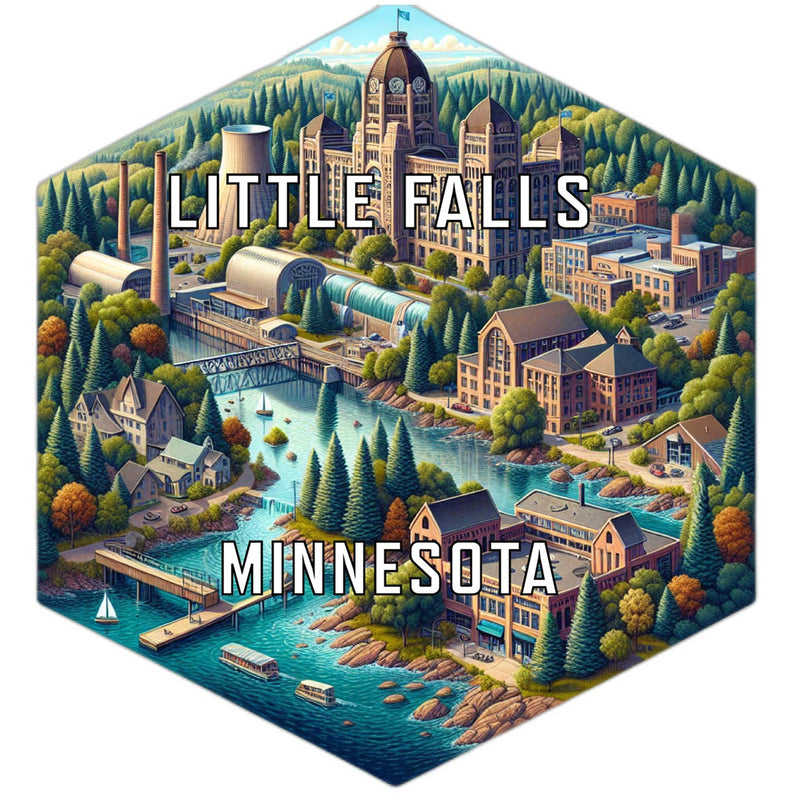 Little Falls Minnesota Souvenir Travel Destination Die Cut Hexagon Fridge Magnet 6-Inch