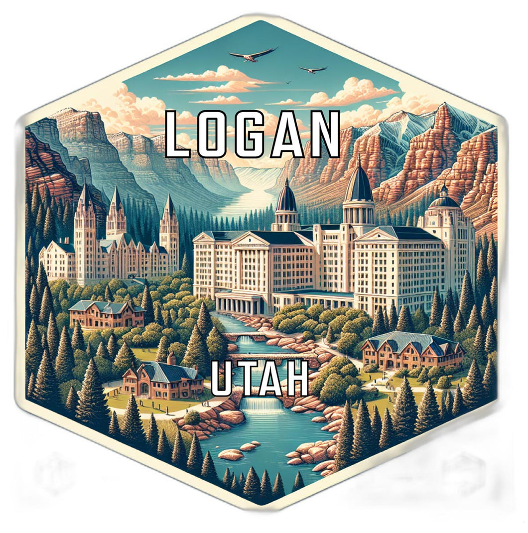 Logan Utah Souvenir Travel Destination Die Cut Hexagon Fridge Magnet 6-Inch