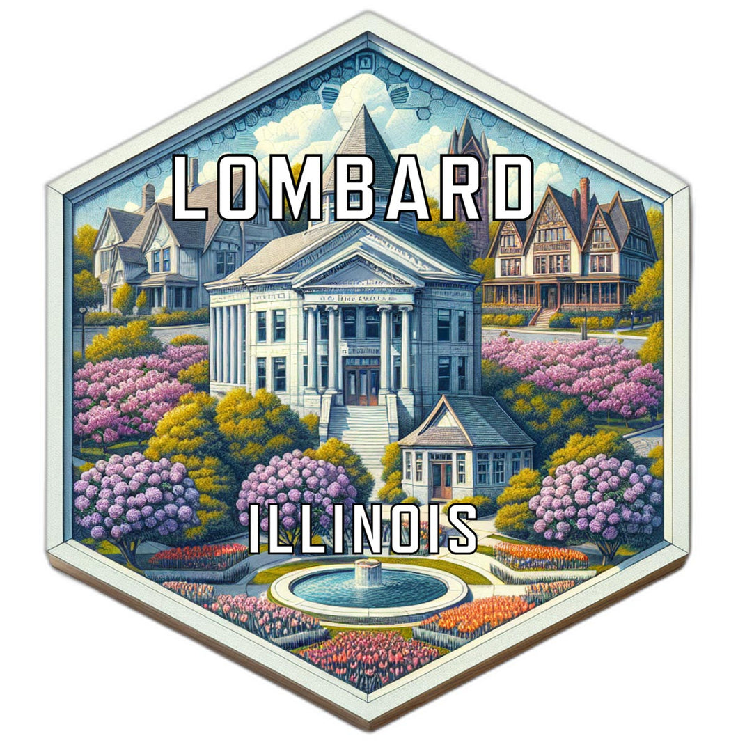 Lombard Illinois Souvenir Travel Destination Die Cut Hexagon Fridge Magnet 2-Inch
