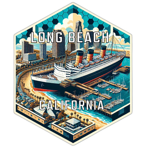 Long Beach California Souvenir Travel Destination Die Cut Hexagon Fridge Magnet 2-Inch