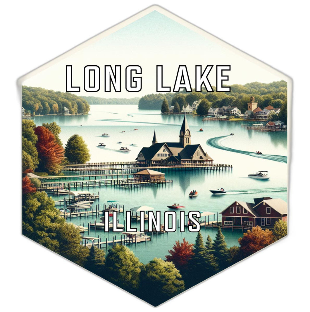 Long Lake Illinois Souvenir Travel Destination Die Cut Hexagon Fridge Magnet 2-Inch