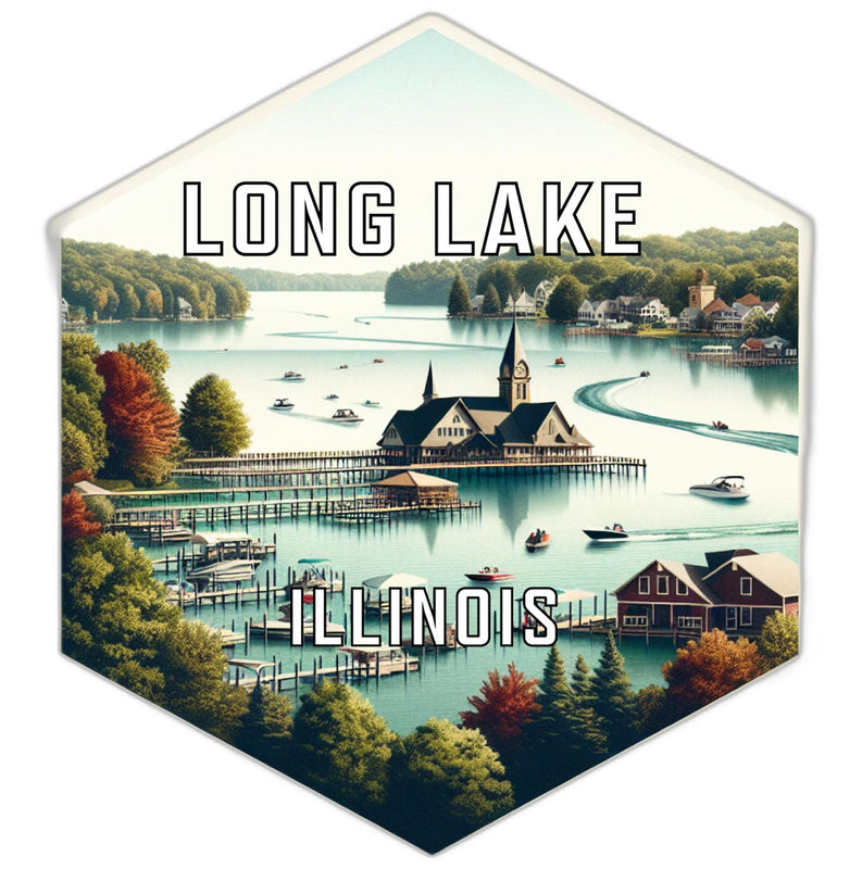 Long Lake Illinois Souvenir Travel Destination Die Cut Hexagon Fridge Magnet 2-Inch
