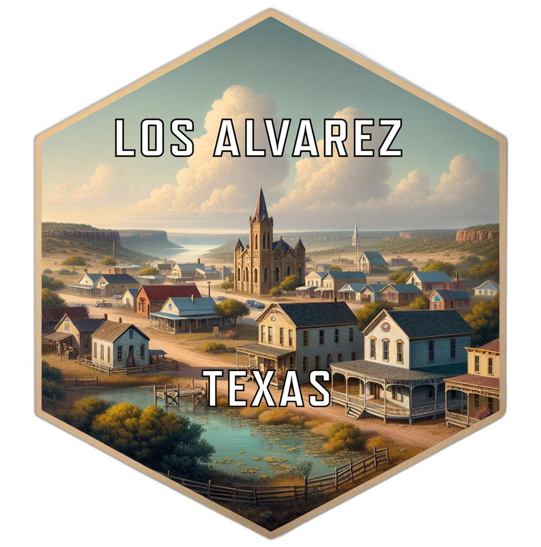 Los Alvarez Texas Souvenir Travel Destination Die Cut Hexagon Fridge Magnet 2-Inch