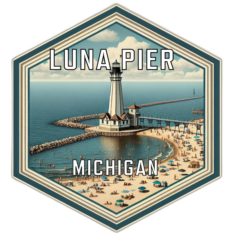 Luna Pier Michigan Souvenir Travel Destination Die Cut Hexagon Fridge Magnet 6-Inch