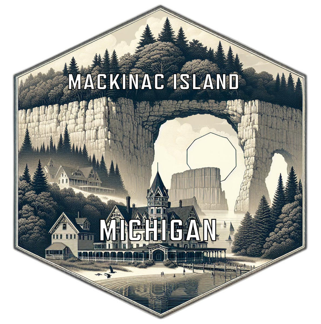 Mackinac Island Michigan Souvenir Travel Destination Die Cut Hexagon Fridge Magnet 6-Inch