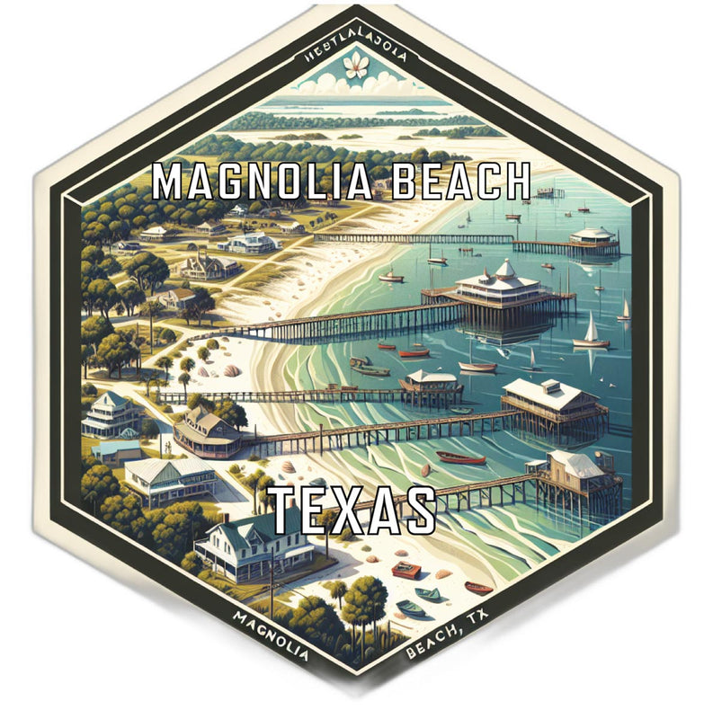 Magnolia Beach Texas Souvenir Travel Destination Die Cut Hexagon Fridge Magnet 2-Inch