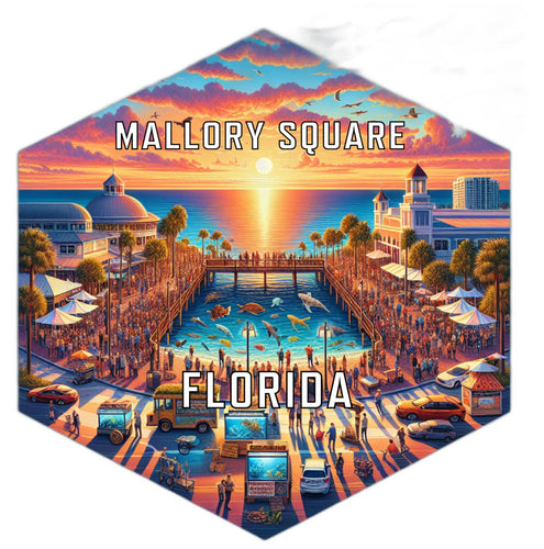 Mallory Square Florida Souvenir Travel Destination Die Cut Hexagon Fridge Magnet 2-Inch