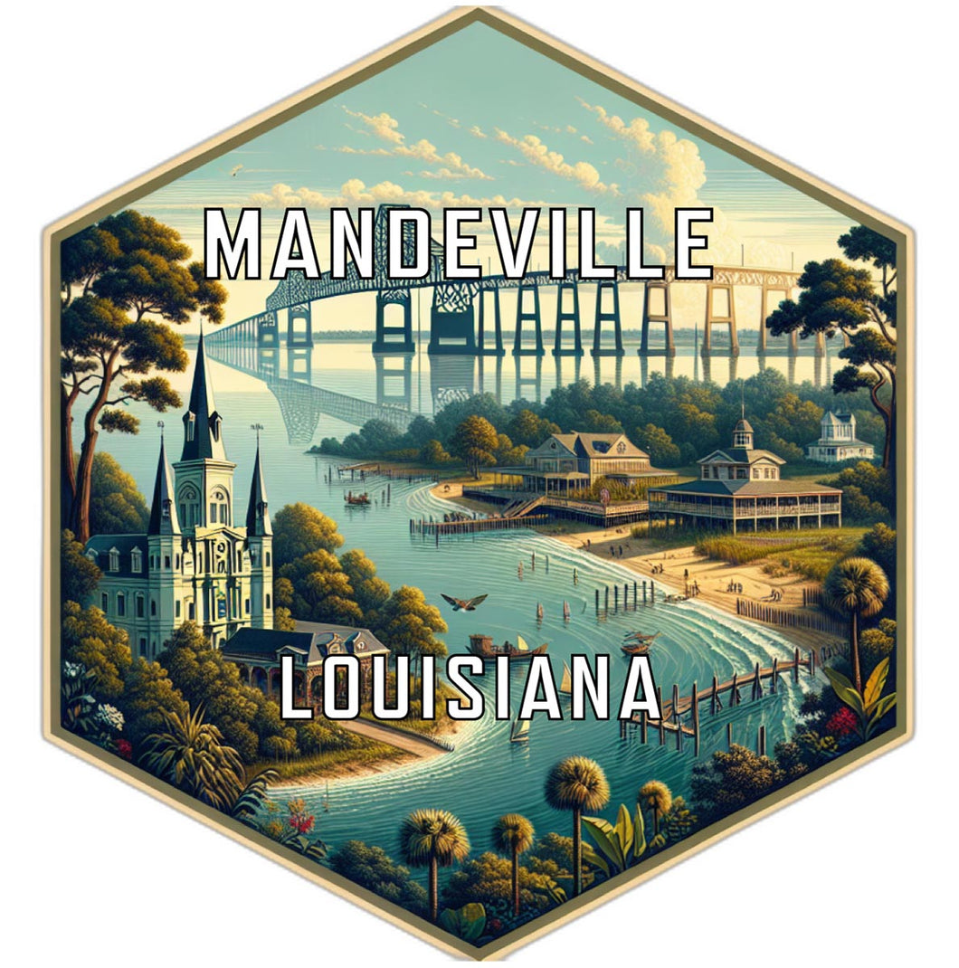 Mandeville Louisiana Souvenir Travel Destination Die Cut Hexagon Fridge Magnet 6-Inch