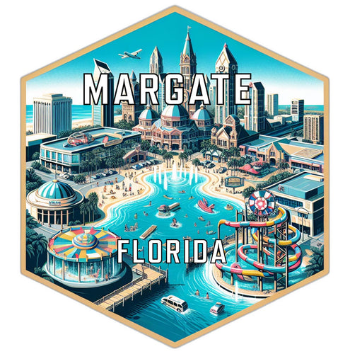 Margate Florida Souvenir Travel Destination Die Cut Hexagon Fridge Magnet 2-Inch