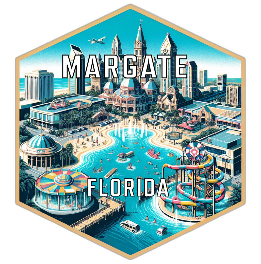 Margate Florida Souvenir Travel Destination Die Cut Hexagon Fridge Magnet 2-Inch