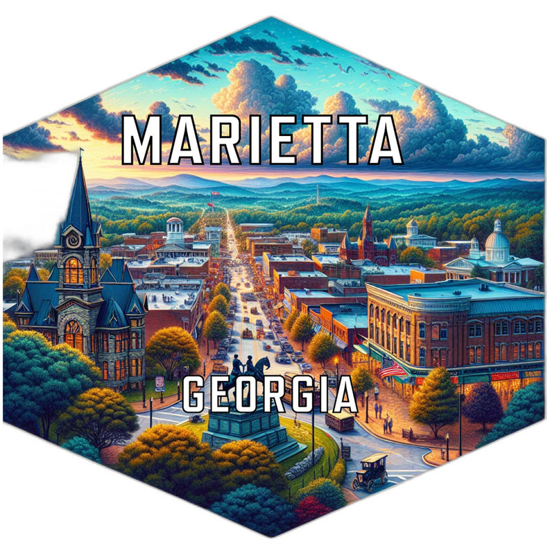 Marietta Georgia Souvenir Travel Destination Die Cut Hexagon Fridge Magnet 2-Inch