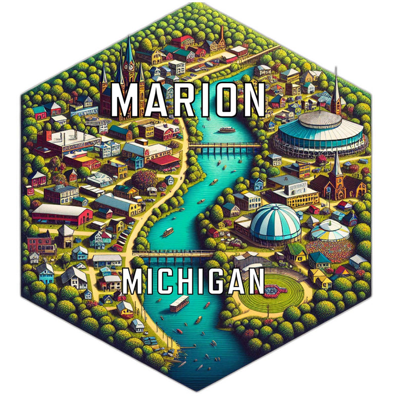 Marion Michigan Souvenir Travel Destination Die Cut Hexagon Fridge Magnet 2-Inch