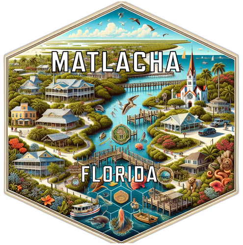 Matlacha Florida Souvenir Travel Destination Die Cut Hexagon Fridge Magnet 2-Inch