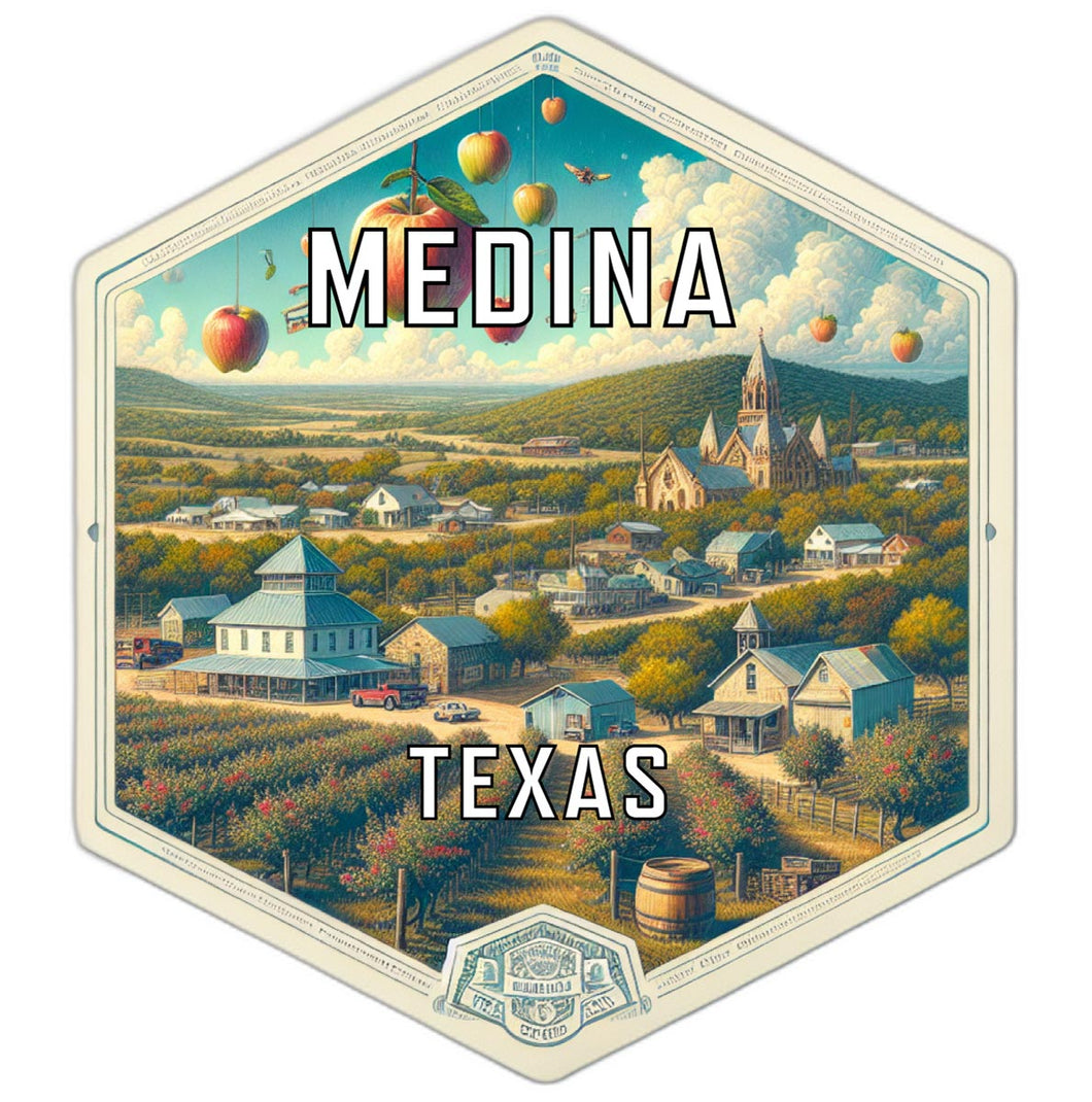 Medina Texas Souvenir Travel Destination Die Cut Hexagon Fridge Magnet 2-Inch