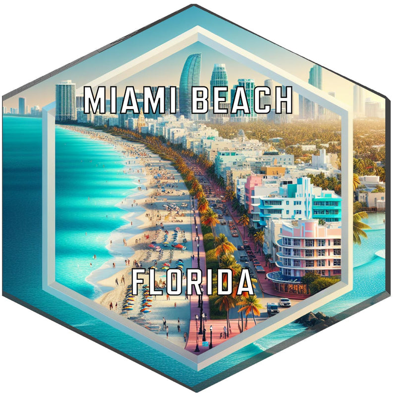Miami Beach Florida Souvenir Travel Destination Die Cut Hexagon Fridge Magnet 2-Inch