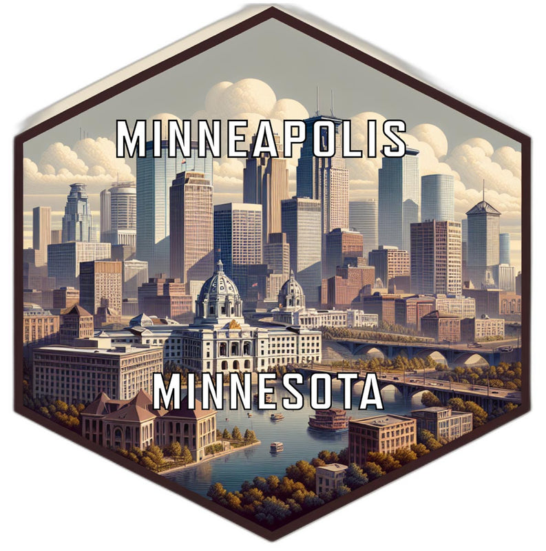 Minneapolis Minnesota Souvenir Travel Destination Die Cut Hexagon Fridge Magnet 2-Inch