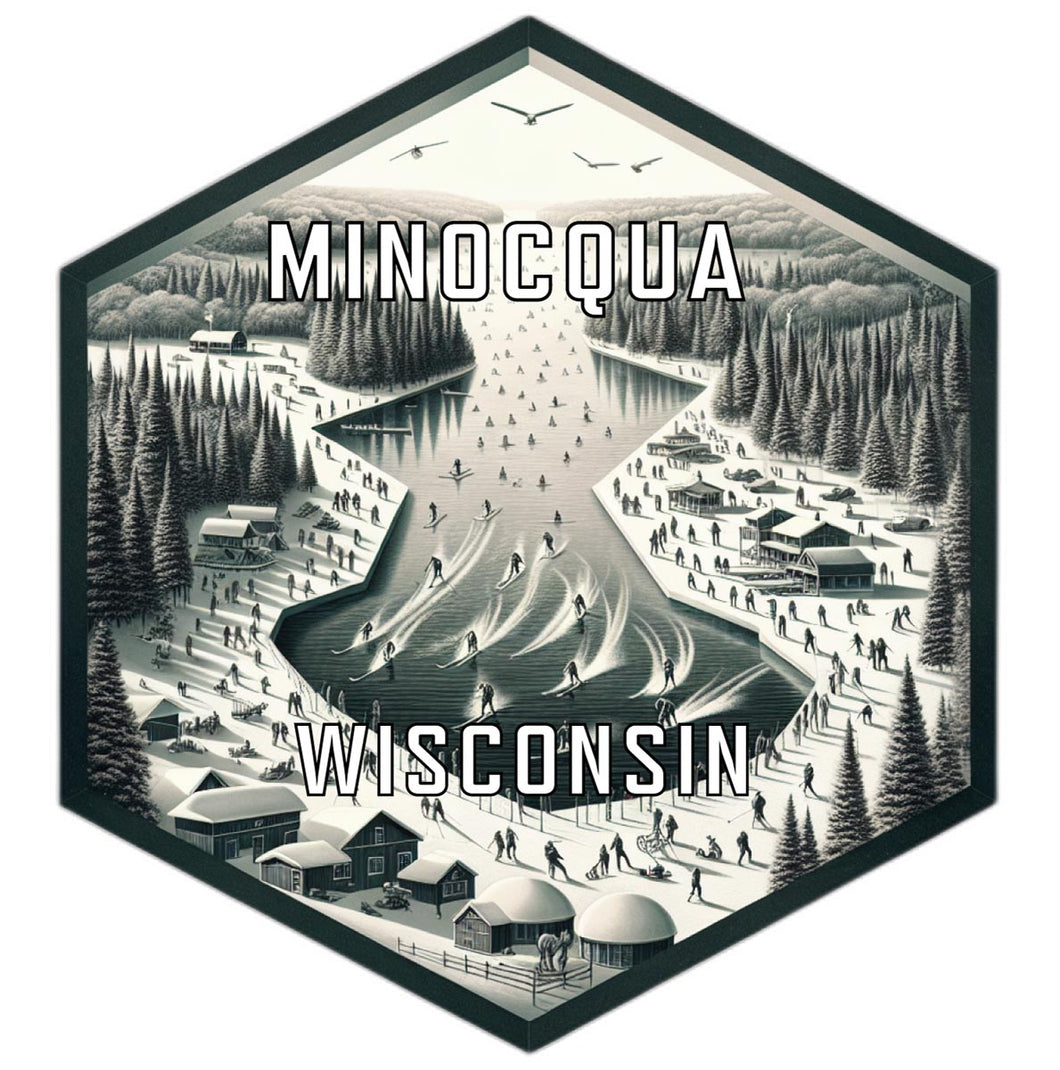 Minocqua Wisconsin Souvenir Travel Destination Die Cut Hexagon Fridge Magnet 2-Inch