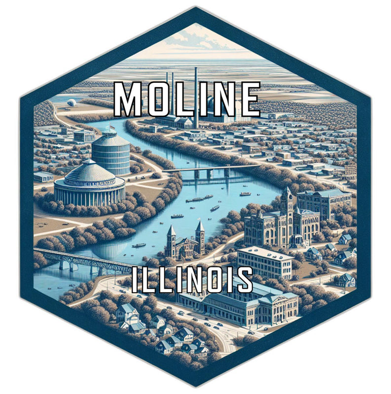 Moline Illinois Souvenir Travel Destination Die Cut Hexagon Fridge Magnet 6-Inch