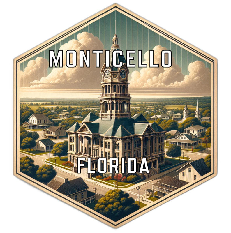 Monticello Florida Souvenir Travel Destination Die Cut Hexagon Fridge Magnet 2-Inch