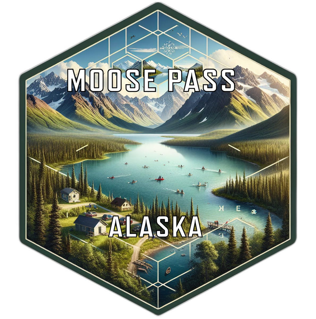 Moose Pass Alaska Souvenir Travel Destination Die Cut Hexagon Fridge Magnet 6-Inch