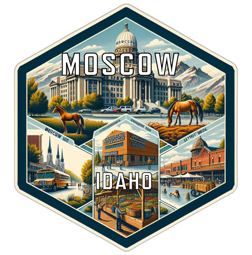 Moscow Idaho Souvenir Travel Destination Die Cut Hexagon Fridge Magnet 2-Inch