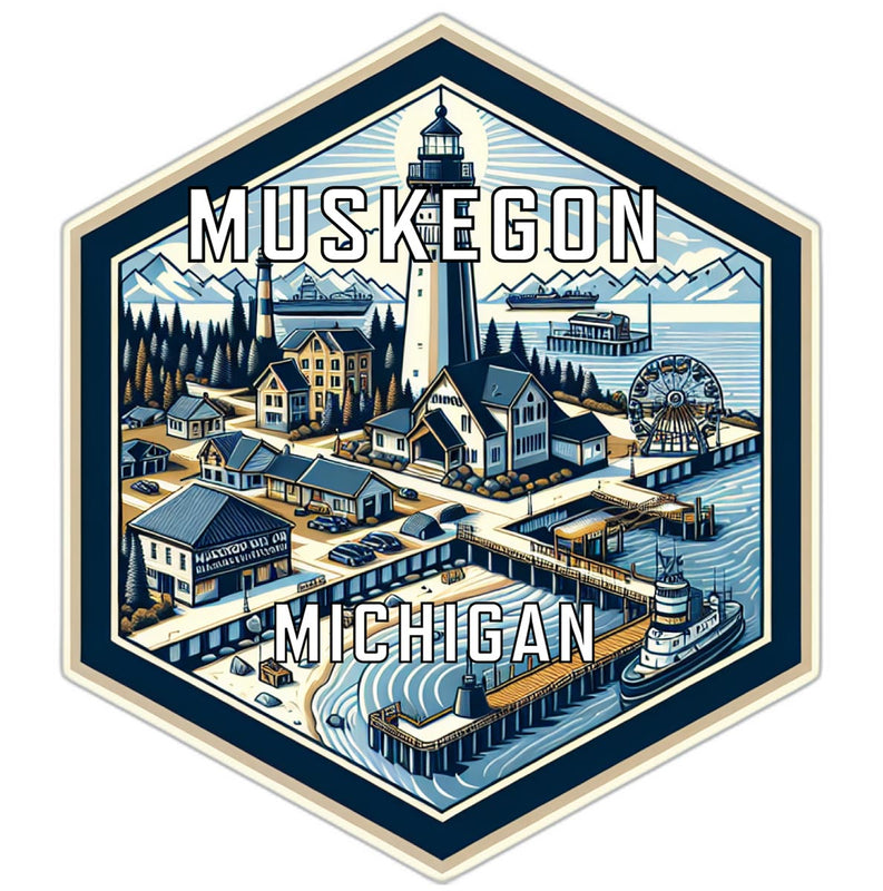 Muskegon Michigan Souvenir Travel Destination Die Cut Hexagon Fridge Magnet 2-Inch